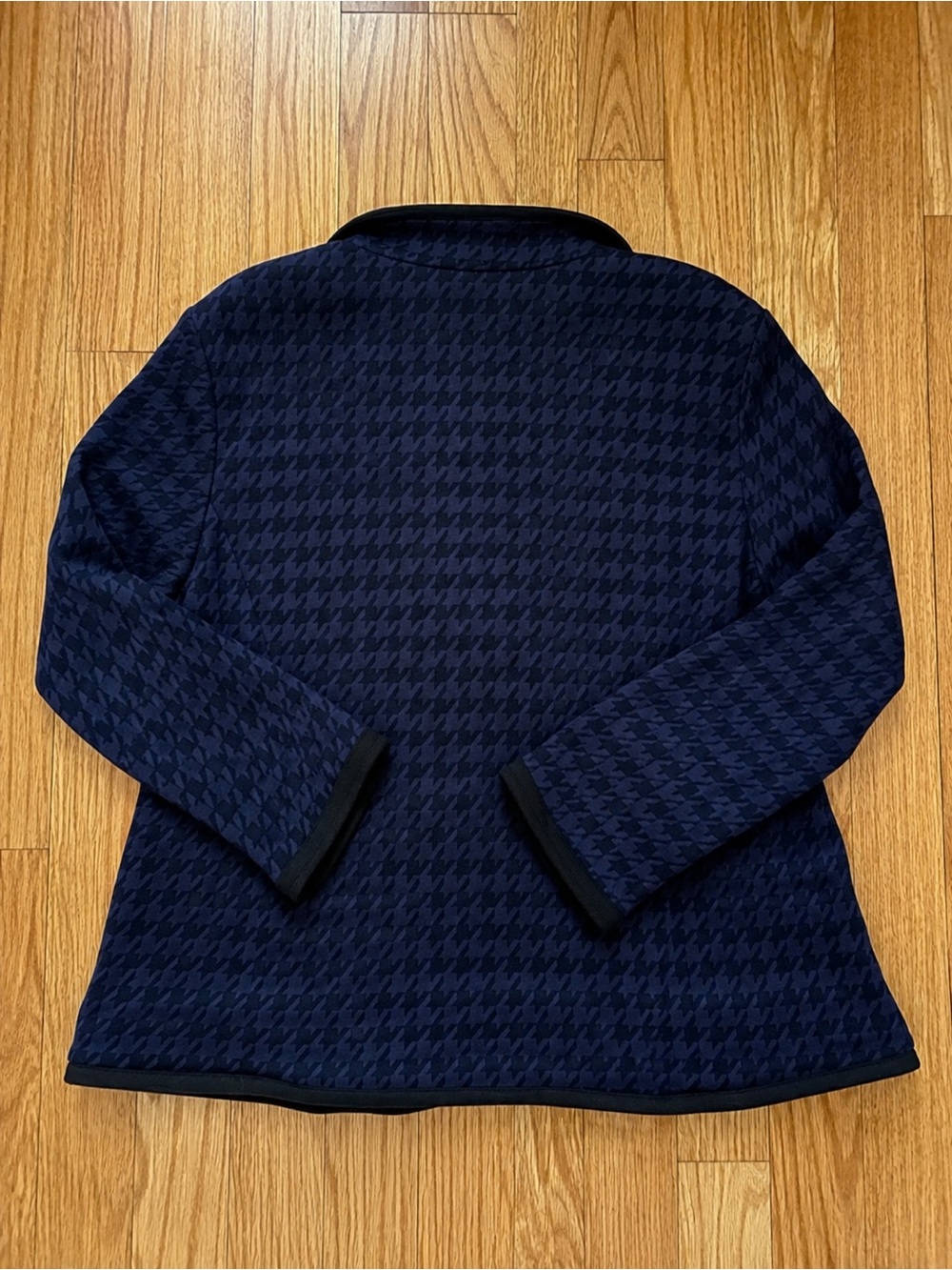 Sandro Paris Houndstooth Blazer Navy Blue Black Two Button Jacket Stretch XL - Picture 7 of 7